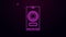 Glowing neon line Casino poker tournament invitation icon isolated on purple background. Casino card. 4K Video motion