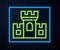 Glowing neon line Castle icon isolated on brick wall background. Medieval fortress with a tower. Protection from enemies