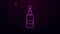 Glowing neon line Champagne bottle icon isolated on purple background. 4K Video motion graphic animation
