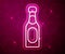 Glowing neon line Champagne bottle icon isolated on red background. Vector