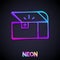 Glowing neon line Chest for game icon isolated on black background. Vector