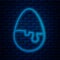 Glowing neon line Chocolate egg icon isolated on brick wall background. Vector