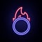 Glowing neon line Circus fire hoop icon isolated on brick wall background. Ring of fire flame. Round fiery frame