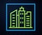 Glowing neon line City landscape icon isolated on brick wall background. Metropolis architecture panoramic landscape