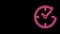 Glowing neon line Clock with arrow icon isolated on black background. Time symbol. Clockwise rotation icon arrow and