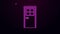 Glowing neon line Closed door icon isolated on purple background. 4K Video motion graphic animation