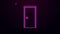 Glowing neon line Closed door icon isolated on purple background. 4K Video motion graphic animation