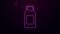 Glowing neon line Closed glass bottle with milk icon isolated on purple background. 4K Video motion graphic animation