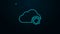 Glowing neon line Cloud sync refresh icon isolated on black background. Cloud and arrows. 4K Video motion graphic