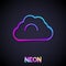 Glowing neon line Cloudy weather icon isolated on black background. Vector