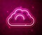 Glowing neon line Cloudy weather icon isolated on red background. Vector