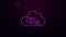 Glowing neon line CO2 emissions in cloud icon isolated on purple background. Carbon dioxide formula, smog pollution