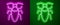 Glowing neon line Cockroach icon isolated on purple and green background. Vector