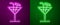 Glowing neon line Cocktail icon isolated on purple and green background. Vector Illustration