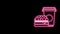 Glowing neon line Coffee and burger icon isolated on black background. Fast food symbol. 4K Video motion graphic