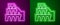 Glowing neon line Coliseum in Rome, Italy icon isolated on purple and green background. Colosseum sign. Symbol of