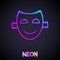 Glowing neon line Comedy theatrical mask icon isolated on black background. Vector