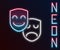 Glowing neon line Comedy and tragedy theatrical masks icon isolated on black background. Colorful outline concept