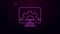 Glowing neon line Computer monitor and gear icon isolated on purple background. Adjusting, service, setting, maintenance