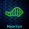 Glowing neon line Cone meteorology windsock wind vane icon isolated on brick wall background. Windsock indicate the