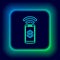 Glowing neon line Contactless payment icon isolated on black background. Mobile wallet technology, nfc, wireless payment