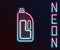 Glowing neon line Container with drain cleaner icon isolated on black background. Detergent in plastic bottle. Colorful