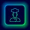 Glowing neon line Cook icon isolated on black background. Chef symbol. Colorful outline concept. Vector
