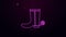 Glowing neon line Cowboy boot icon isolated on purple background. 4K Video motion graphic animation