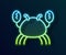 Glowing neon line Crab icon isolated on black background. Vector