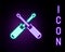 Glowing neon line Crossed screwdrivers icon isolated on black background. Service tool symbol. Colorful outline concept