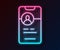 Glowing neon line Dating app online mobile concept icon isolated on black background. Female male profile flat design