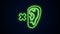 Glowing neon line Deafness icon isolated on black background. Deaf symbol. Hearing impairment. 4K Video motion graphic