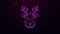 Glowing neon line Deer head with antlers icon isolated on purple background. 4K Video motion graphic animation