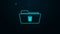 Glowing neon line Delete folder icon isolated on black background. Folder with recycle bin. Delete or error folder