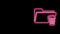 Glowing neon line Delete folder icon isolated on black background. Folder with recycle bin. Delete or error folder