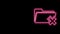 Glowing neon line Delete folder icon isolated on black background. Folder with recycle bin. Delete or error folder