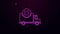 Glowing neon line Delivery cargo truck vehicle icon isolated on purple background. 4K Video motion graphic animation