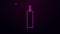 Glowing neon line Detonate dynamite bomb stick icon isolated on purple background. Time bomb - explosion danger concept