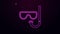 Glowing neon line Diving mask and snorkel icon isolated on purple background. Extreme sport. Diving underwater equipment
