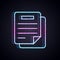 Glowing neon line Document icon isolated on black background. File icon. Checklist icon. Business concept. Vector