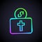 Glowing neon line Donation for church icon isolated on black background. Vector