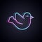 Glowing neon line Dove icon isolated on black background. Vector