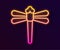 Glowing neon line Dragonfly icon isolated on black background. Vector