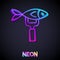 Glowing neon line Dried fish icon isolated on black background. Vector