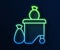 Glowing neon line Dumpsters being full with garbage icon isolated on blue background. Garbage is pile lots dump. Garbage