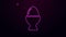 Glowing neon line Easter egg on a stand icon isolated on purple background. Happy Easter. 4K Video motion graphic