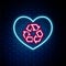 Glowing neon line Eco friendly heart icon isolated on brick wall background. Heart eco recycle nature bio. Environmental