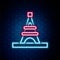 Glowing neon line Eiffel tower icon isolated on brick wall background. France Paris landmark symbol. Colorful outline