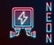 Glowing neon line Electric transformer icon isolated on black background. Colorful outline concept. Vector Illustration
