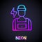 Glowing neon line Electrician technician engineer icon isolated on black background. Vector